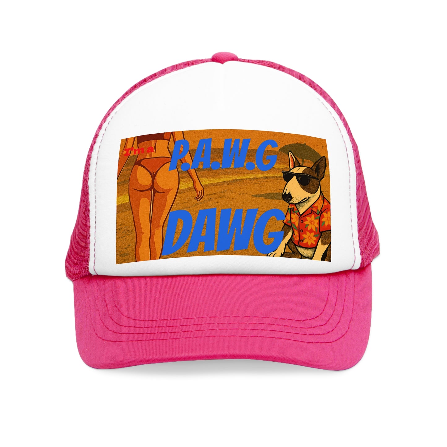 PAWG DAWG Trucker Hat – Retro 80s Beach Vibes, Funny Dog Graphic, Vintage Spring Break Style