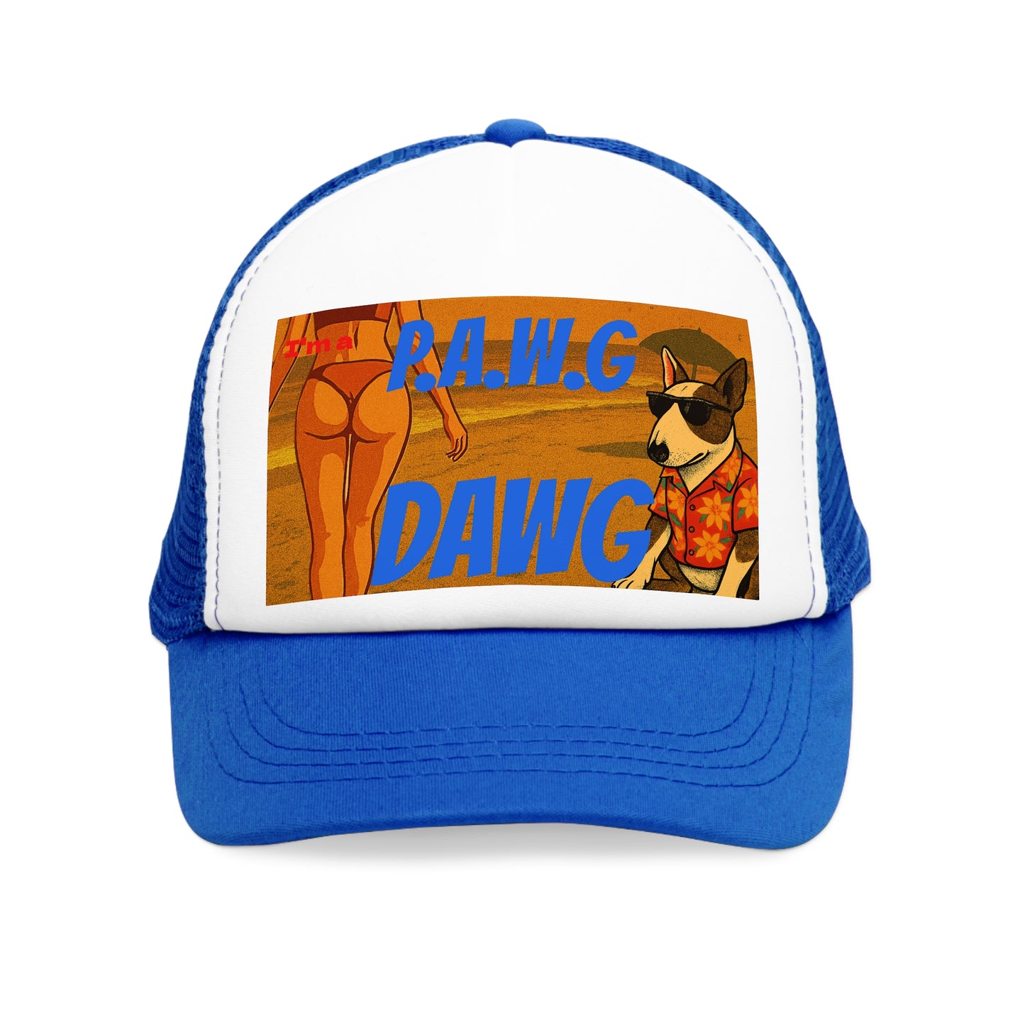 PAWG DAWG Trucker Hat – Retro 80s Beach Vibes, Funny Dog Graphic, Vintage Spring Break Style
