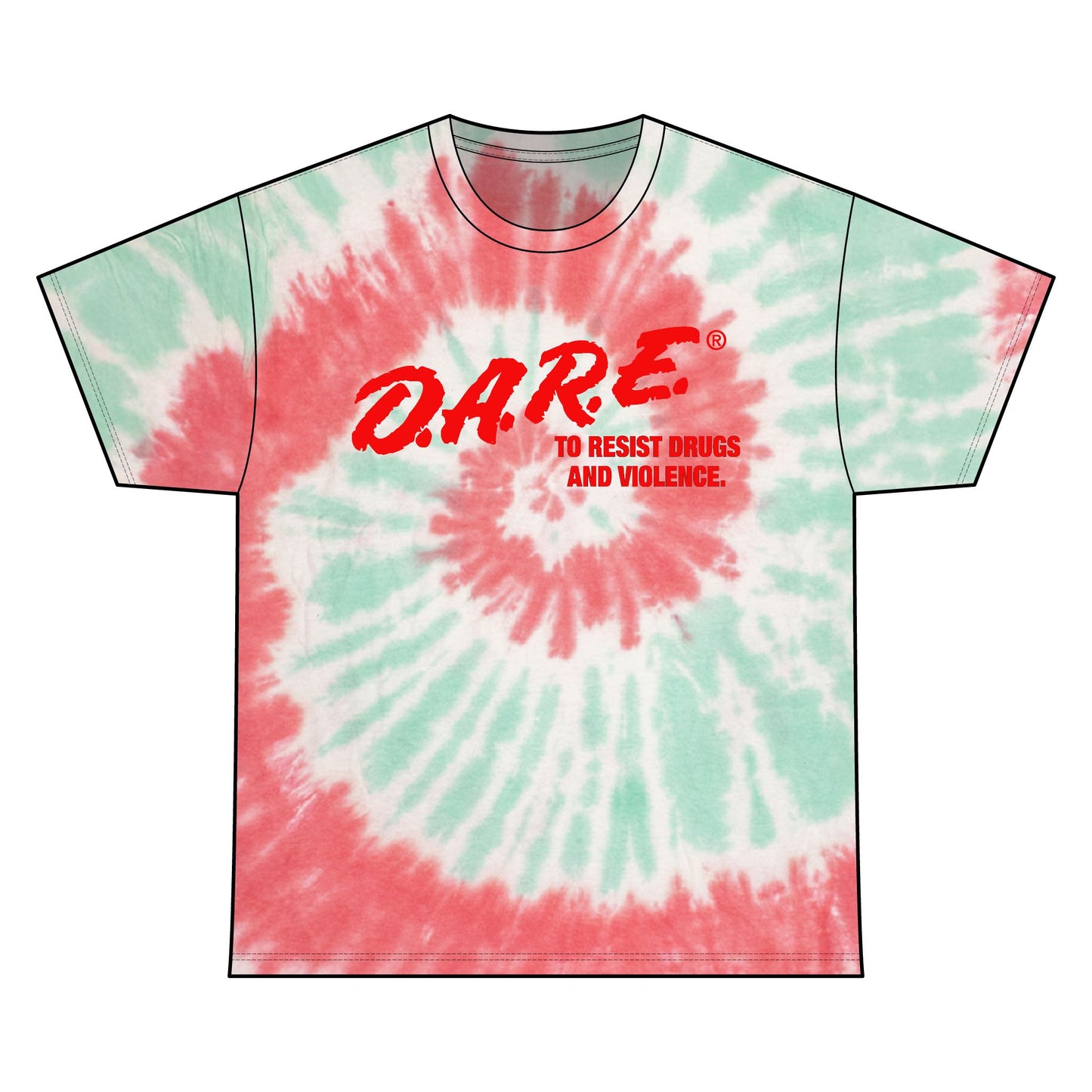 Spiral Tie-Dye Tee – D.A.R.E. Parody Shirt for Festival Wear