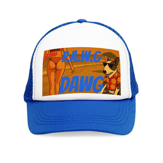 PAWG DAWG Trucker Hat – Retro 80s Beach Vibes, Funny Dog Graphic, Vintage Spring Break Style