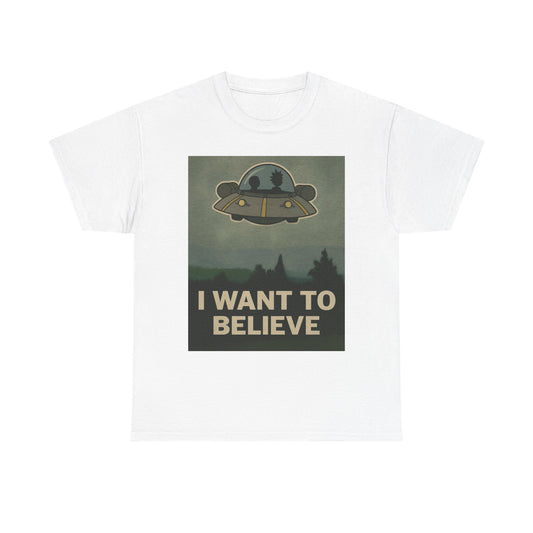 Rick and Morty “I Want to Believe” T-Shirt – X-Files Parody, Y2K Aliencore Graphic Tee