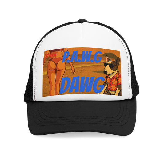 PAWG DAWG Trucker Hat – Retro 80s Beach Vibes, Funny Dog Graphic, Vintage Spring Break Style